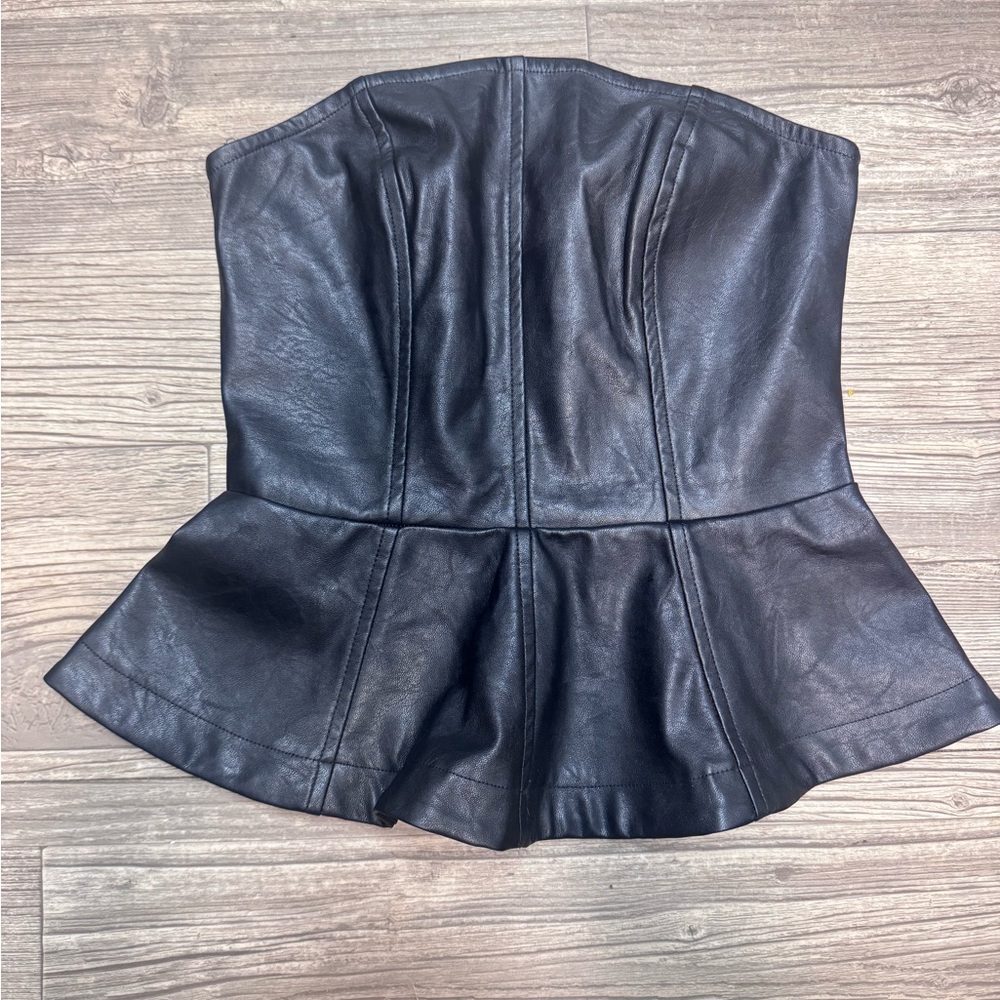 NWT Express Black Leather Zippered Peplum Bustier Top Size 00